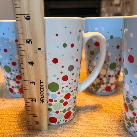 Starbucks 2004 Christmas Winter Coffee Latte Mugs Polka Dots Set of 5-16 oz  Mugs